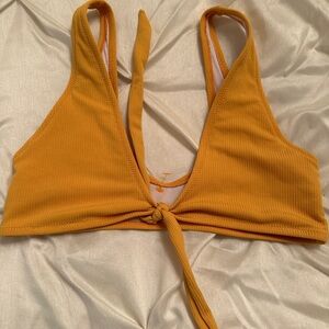 Zaful Swim Mustard Yellow Ribbed Bikini Top